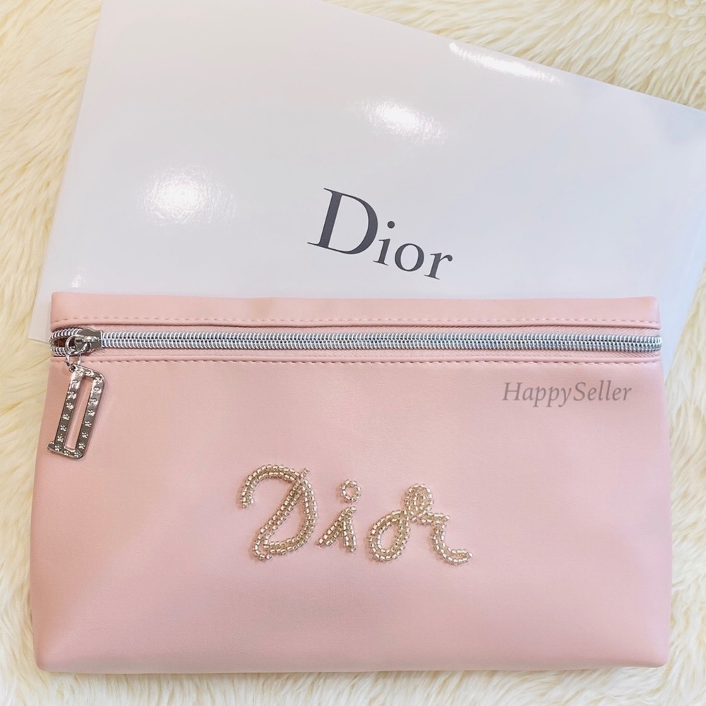 Dior Pouch Cosmetic Organizer Makeup Clutch Case Shaving Kit Dopp Bag Pink Logo